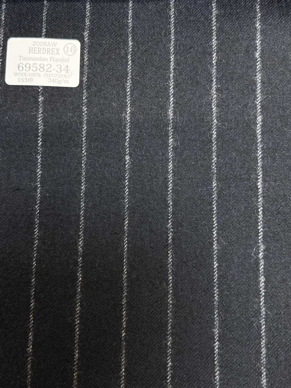 69582-34 26AW HERDREX [Tasmanian Flannel] Soie Et Laine à Rayures Bleu Marine[Textile] Kunishima Co., Ltd.