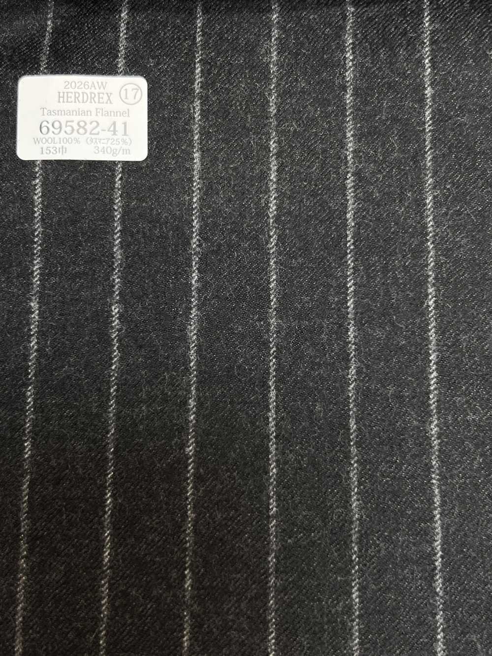 69582-41 26AW HERDREX [Flanelle Tasmanienne] Rayures Charbon En Soie Et Laine[Textile] Kunishima Co., Ltd.