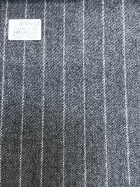 69582-55 26AW HERDREX [Flanelle Tasmanienne] Soie Et Laine à Rayures Grises[Textile] Kunishima Co., Ltd.