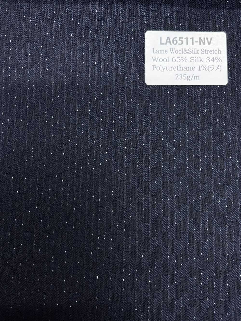LA6511-NV Lamé de soie et laine extensible à rayure bleu marine fabriqué au Japon[Textile] HOSOI SYOJI