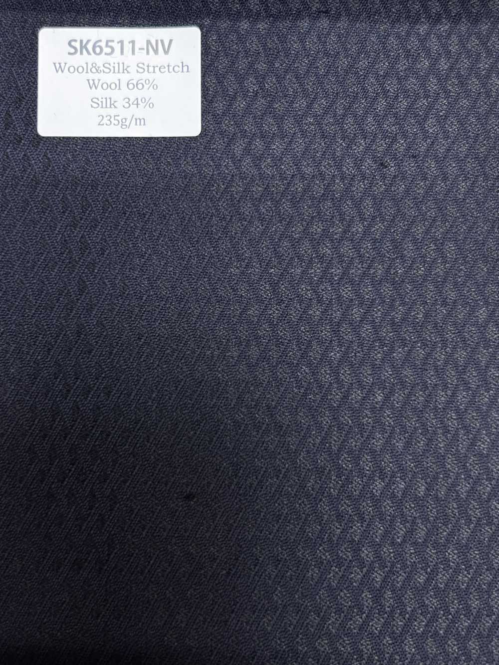 SK6511-NV Fabriqué au Japon, soie et laine extensibles, motif losange, bleu marine[Textile] HOSOI SYOJI