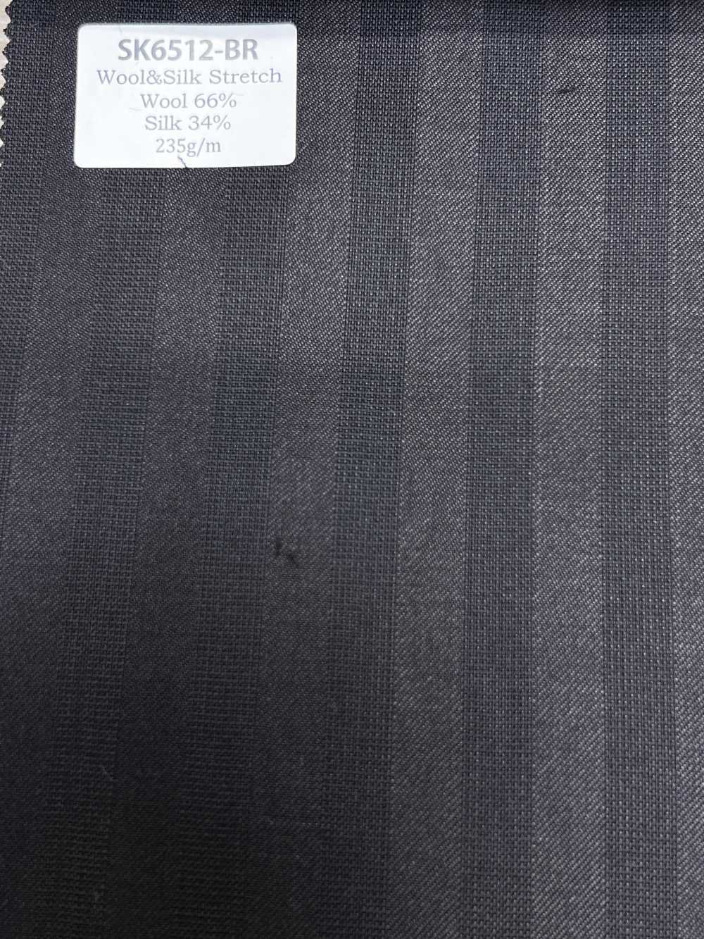 SK6512-BR Soie-laine stretch marron à rayures, fabriquée au Japon[Textile] HOSOI SYOJI