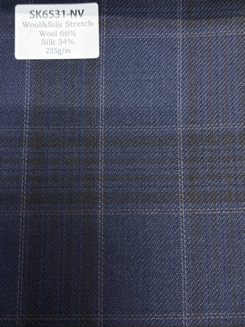 SK6531-NV Fabriqué au Japon, mélange extensible soie-laine à carreaux bleu marine[Textile] HOSOI SYOJI