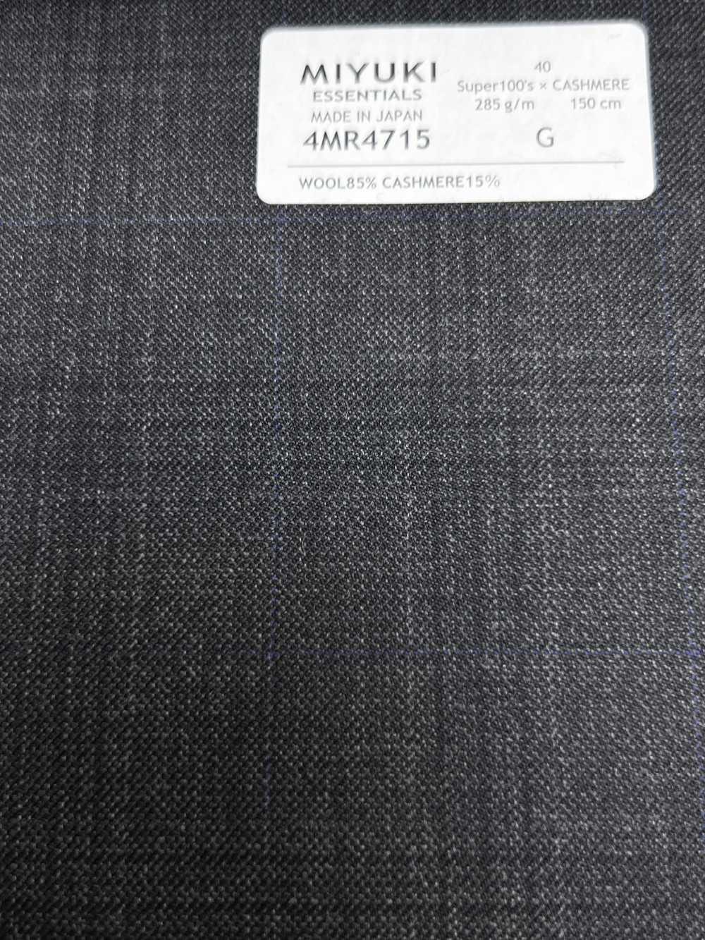 4MR4715 26AW Super100's × Cachemire à carreaux gris anthracite et gris ciel[Textile] Filatures De Laine Miyuki