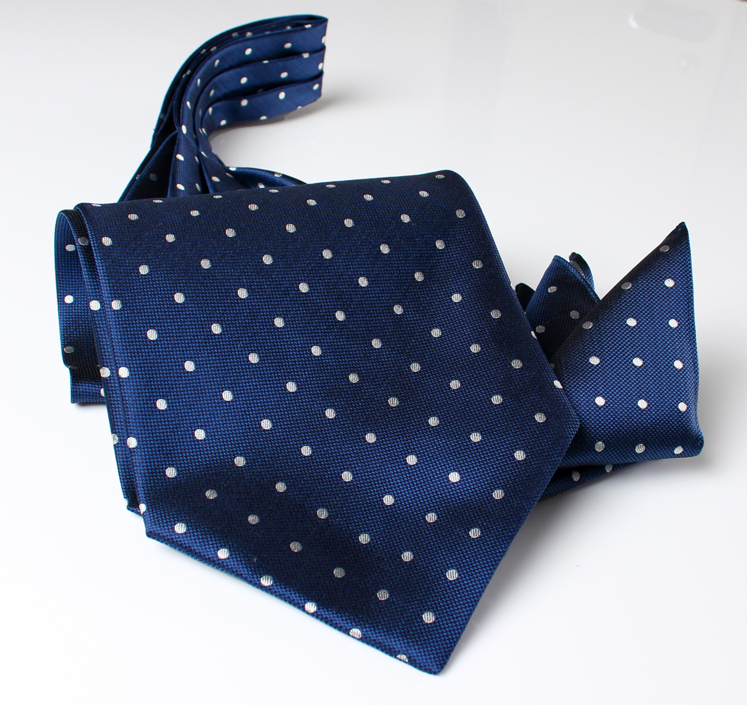 AS-602 Cravate Ascot Domestique En Soie Motif Pois Bleu[Accessoires Formels] Yamamoto(EXCY)