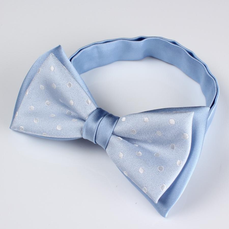 BFS-973 Nœud Papillon Combiné, Bleu Ciel, Motif à Pois, Soie, Fabriqué Au Japon[Accessoires Formels] Yamamoto(EXCY)