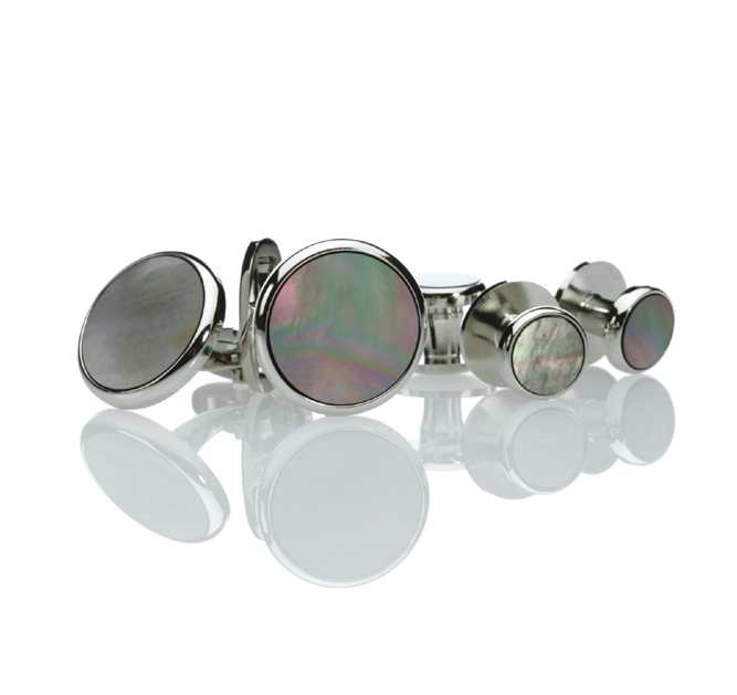E-2 Ensemble De Manchette Et De Clous Formels Nacre Noire Coquille D'argent Ronde[Accessoires de cérémonie] Yamamoto(EXCY)