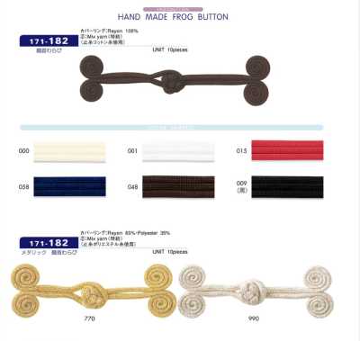 171-182 Bouton brandebourg Tsurukubi Warabi env. 30 mm L x 90 mm l