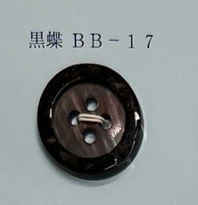 BB17 Bouton en coquillage noir à bordure, 4 trous