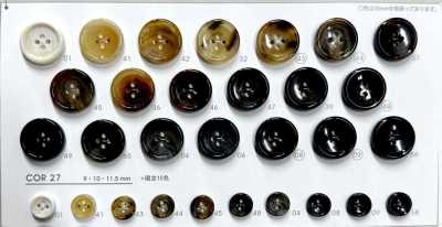 COR27 [Style corne de buffle] Bouton 4 trous, brillant, avec bord