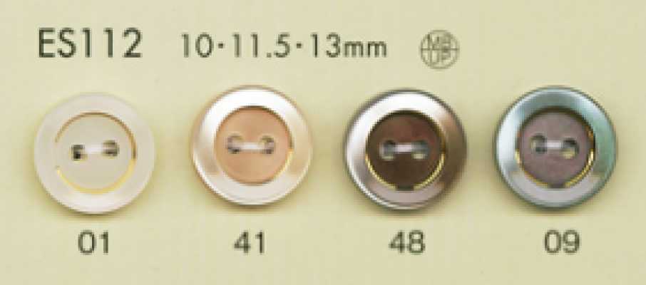 ES112 DAIYA BUTTONS Bouton polyester aspect nacre à 2 trous, bord doré