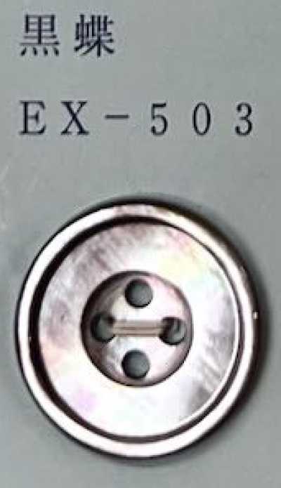 EX503 Bouton en coquillage nacré noir à bordure, à 4 trous