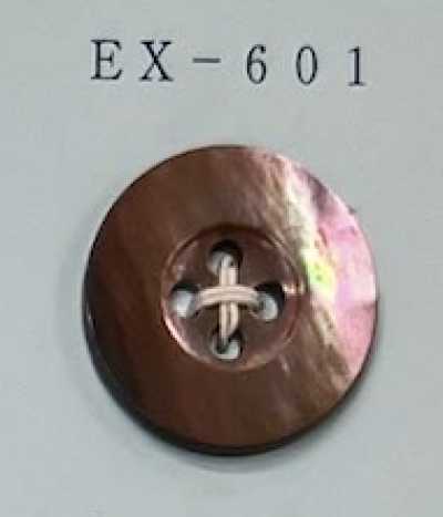 EX601 Bouton en nacre de coquillage marron à quatre trous avec bordure