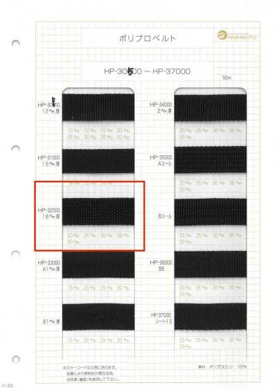HP32000 Ceinture en polypropylène, épaisseur 1,6 mm
