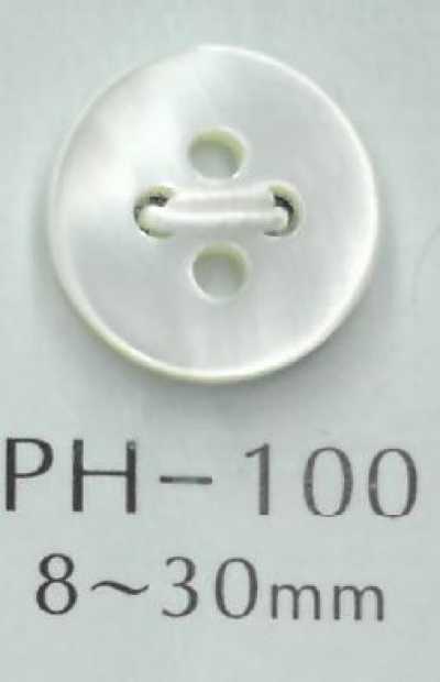 PH100 Bouton plat à 4 trous en coquille