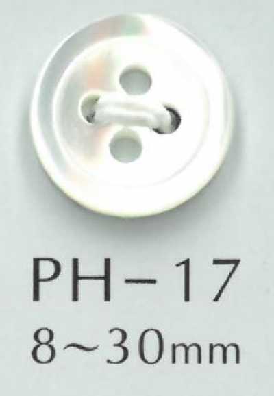 PH17 Bouton en nacre à 4 trous, taille 17
