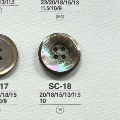 SC18 Bouton brillant à 4 trous en coquille naturelle