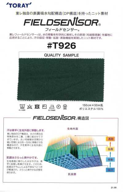 T926 Matière tricotée TORAY Field Sensor® pour sous-vêtements (type gratté)