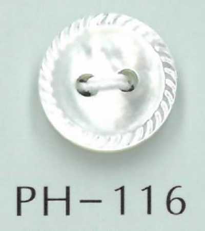 PH116 Bouton en nacre à 2 trous à motif de bordure