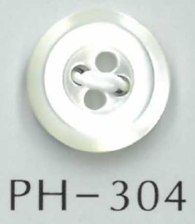 PH304 Bouton en coquillage à 4 trous, bord biseauté