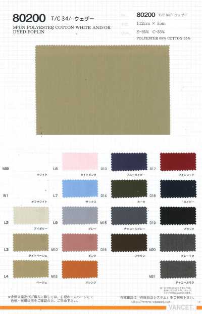 80200 T/C34/- Tissu contre les intempéries