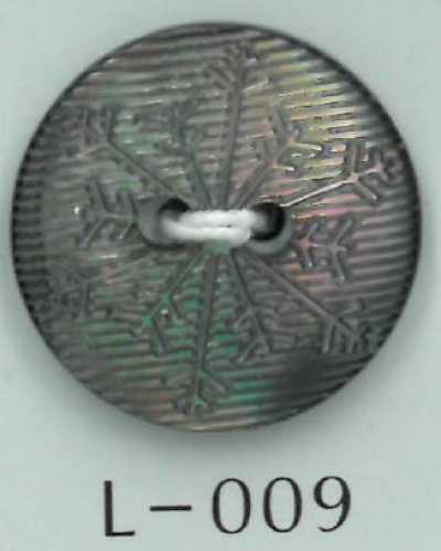 L-009 Bouton en nacre à 2 trous gravé d’un flocon de neige