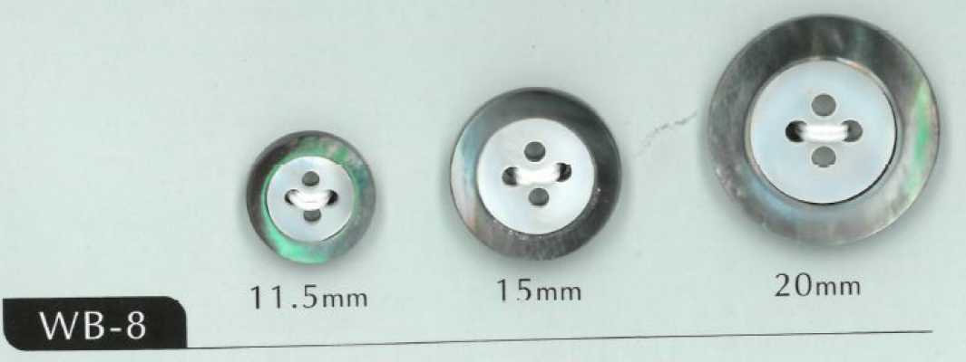 WB-8 Bouton en coquillage à 4 trous à bord noir