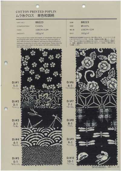 88223 SEVENBERRY® Tissu à fils irréguliers, motif japonais monochrome