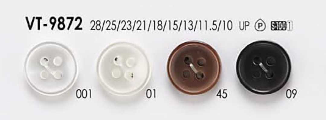 VT-9872 Bouton en polyester aspect coquillage à quatre trous pour chemises et chemisiers