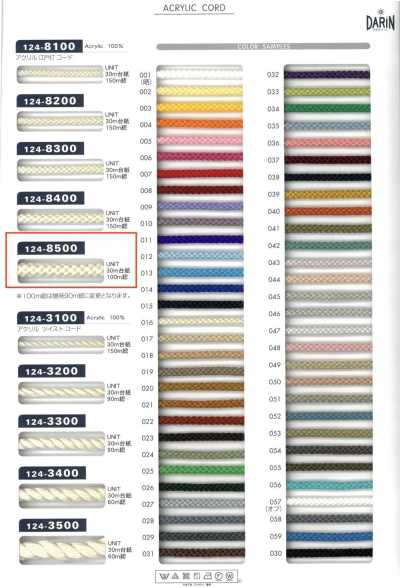 124-8500 Cordon Edo-uchi en acrylique, cordon rond