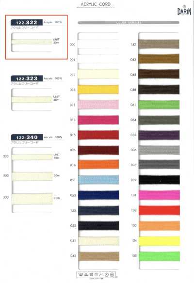 122-322 Cordon plat fin sans acrylique
