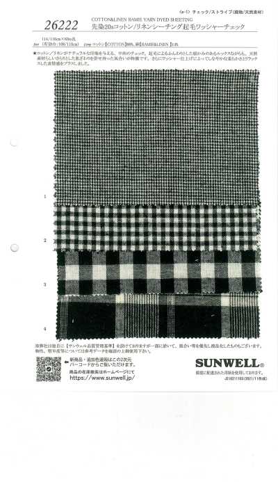 26222 Toile écrue 20s coton/lin teint en fil, finition lavée brossée à carreaux