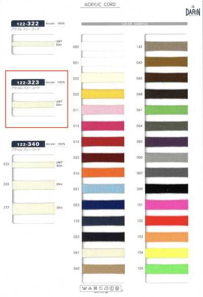 122-323 Cordon acrylique sans âme, cordon plat moyen