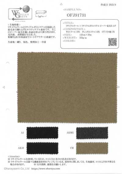 OFJ91731 Beaver en laine recyclée × polyester recyclé, finition brossée