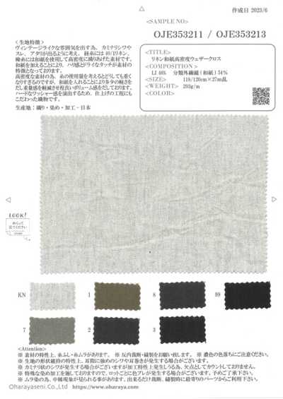 OJE353211 Tissu weather haute densité en lin et washi (écru)