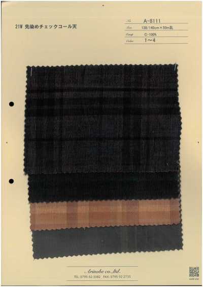 A-8111 21W Velours côtelé à carreaux teint en fil