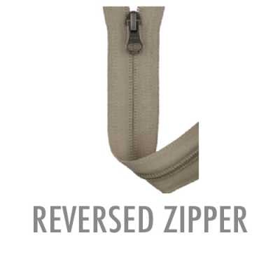 REVERSED-ZIPPER Spécification de la fermeture à glissière côté envers
