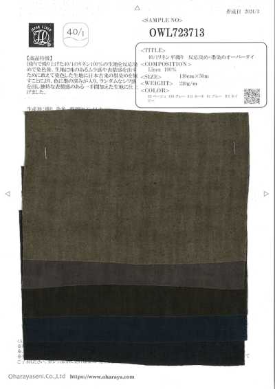 OWL723713 40/1 Lin, armure toile, teinture réactive + surteinture Sumi