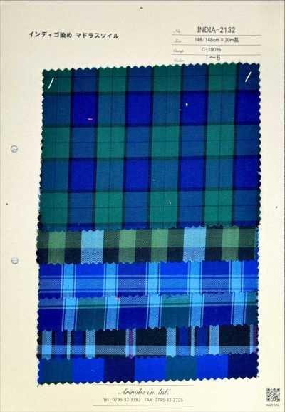 INDIA-2132 Sergé Madras teint à l'indigo