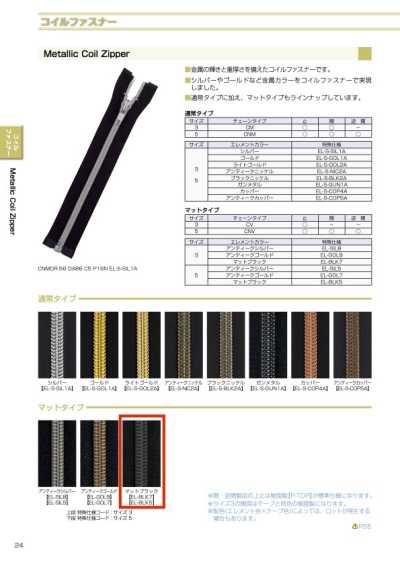 5CNVOR-EL-BLK5 Fermeture éclair à spirale métallique taille 5 noir mat ouverte
