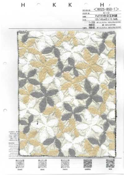 8025-850-1 Taffetas polyester, broderie alternée à 3 couleurs