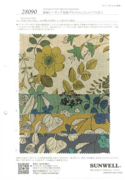 28090 Toile écrue en coton et lin à imprimé floral avec finition douce Angel