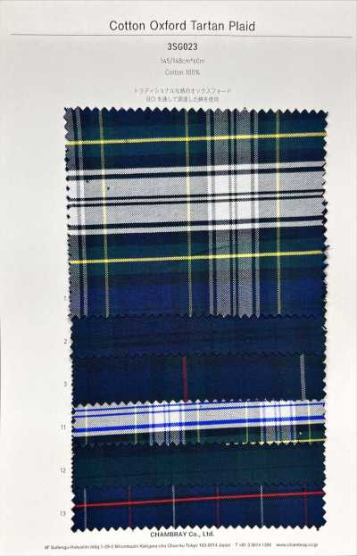 3SG023 Tartan à carreaux Oxford en coton