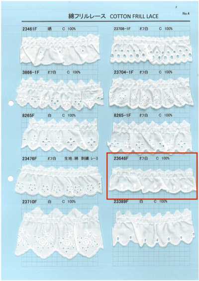 23646F Dentelle à volants en coton