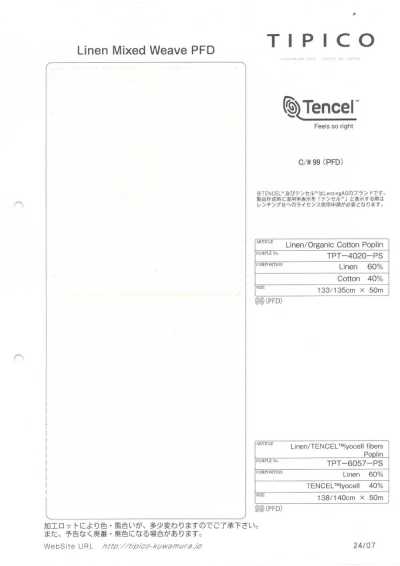 TPT-4020-PS Popeline lin x coton biologique P blanchi