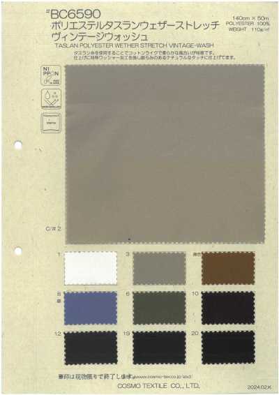 BC6590 Tissu Taslan polyester extensible lavé vintage