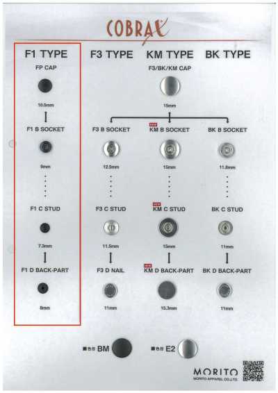 F1-P/B/C/D COBRAX® F1 Ensemble 4 pièces (CAP/SOCKET/STUD/PARTIE ARRIÈRE)