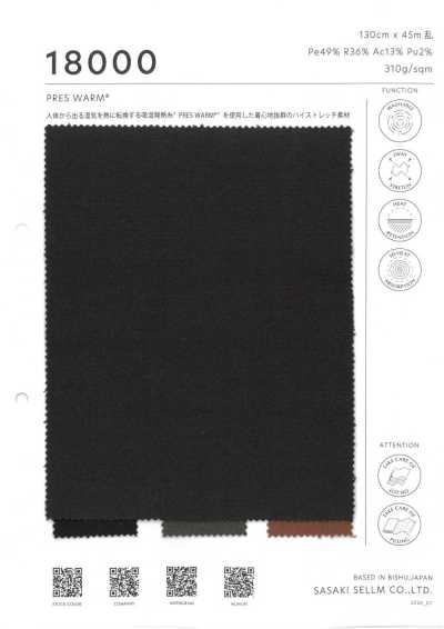 18000 Absorbant l’humidité, générant de la chaleur PRESS WARM®️ fortement extensible