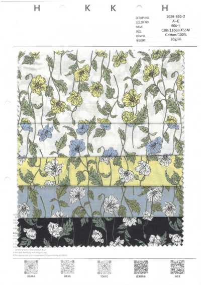 3026-650-2 Batiste 60 à motif floral filaire