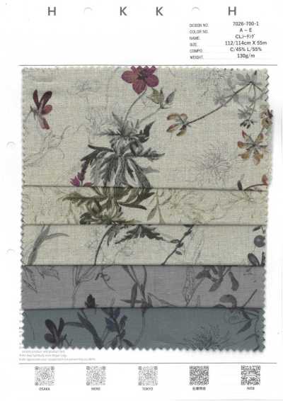 7026-700-1 CL Toile écrue à motif floral botanique